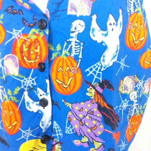 VTG BASIC EDITIONS SZ X(1x) HALLOWEEN VEST GHOST JACK-O-LANTERN - Picture 2 of 7